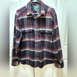 Woolrich Mens L Flannel Plaid Black/Gray Long Sleeves Cotton Button Down Outdoor